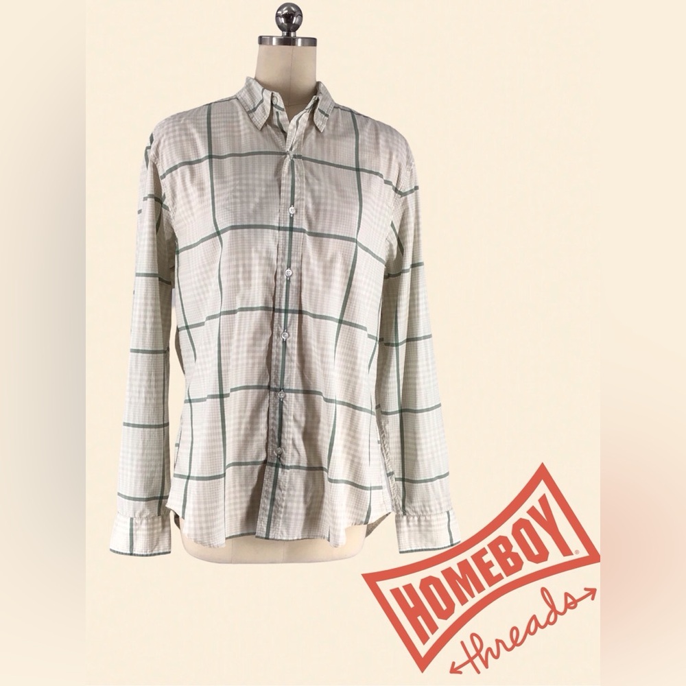 Frank & Eileen Casual Button Down Shirt White and Green
